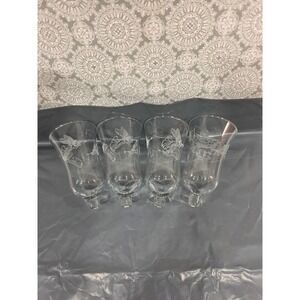Set of 4 Clear Glass Candle Holders Etched Angel (2) & Horse Tree (1) Design MCM